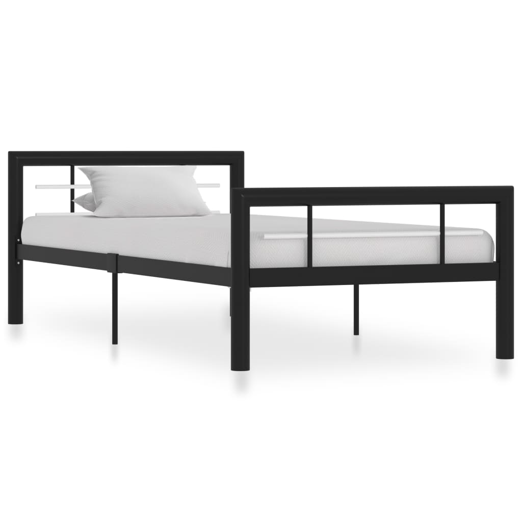 vidaXL Рамка за легло, черно и бяло, метал, 100x200 cм