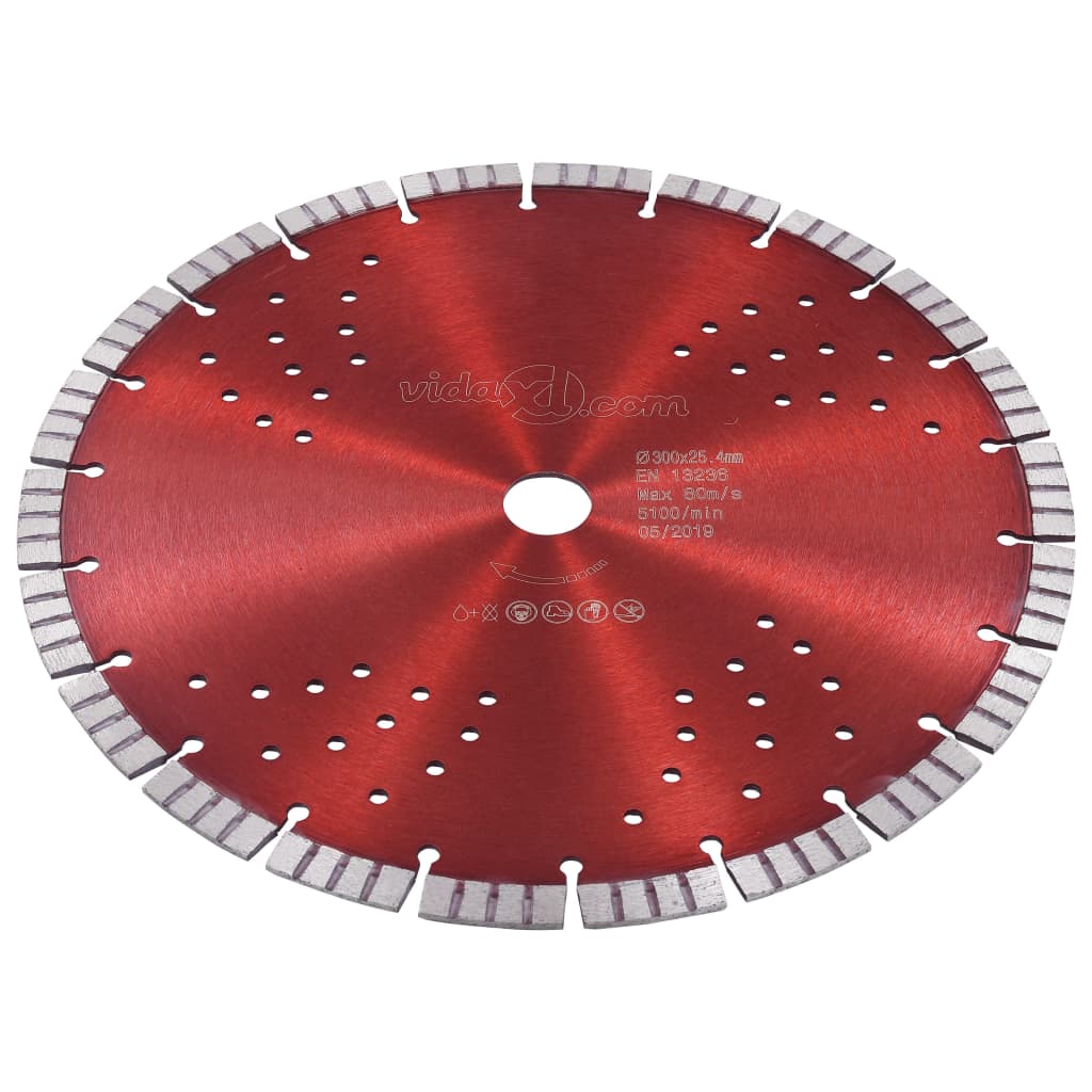 vidaXL Диамантен режещ диск с турбо и отвори, стомана, 300 мм