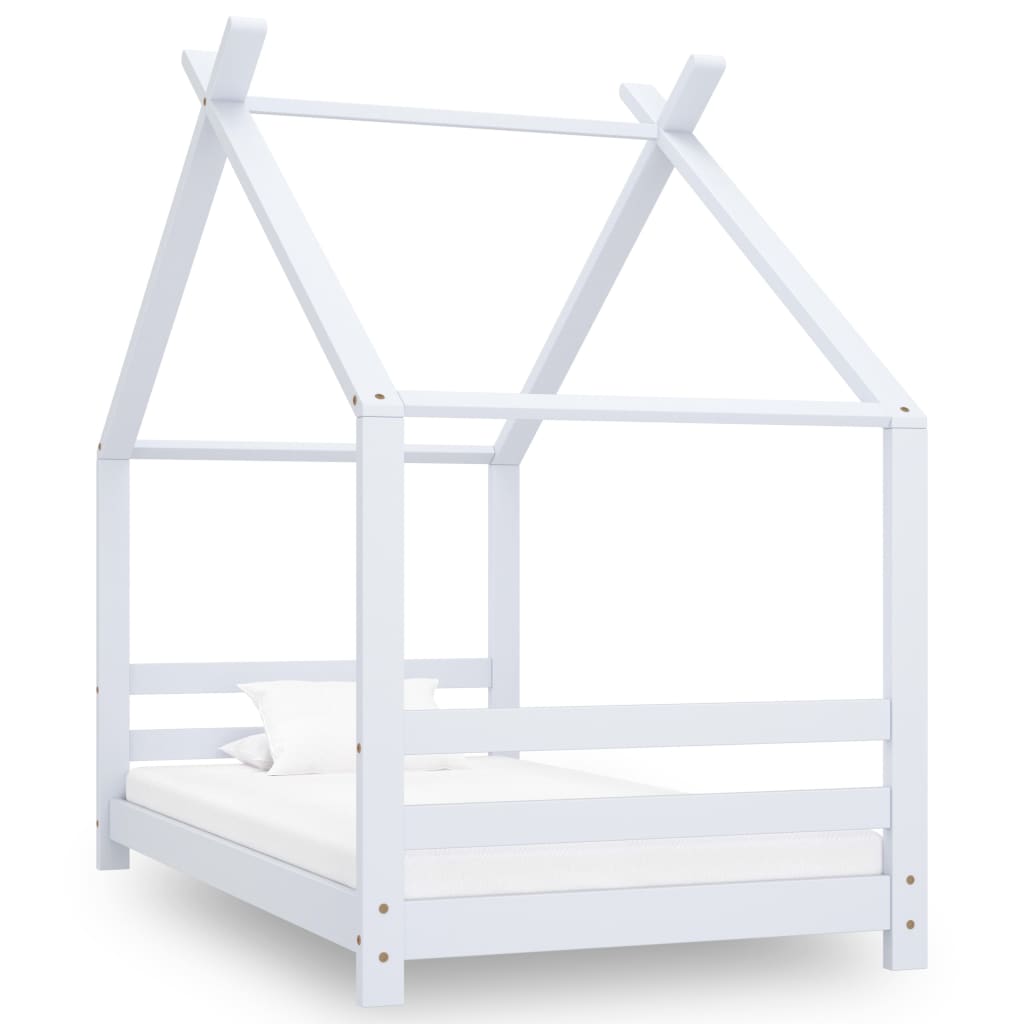vidaXL Рамка за детско легло, бяла, борово дърво масив, 80x160 см