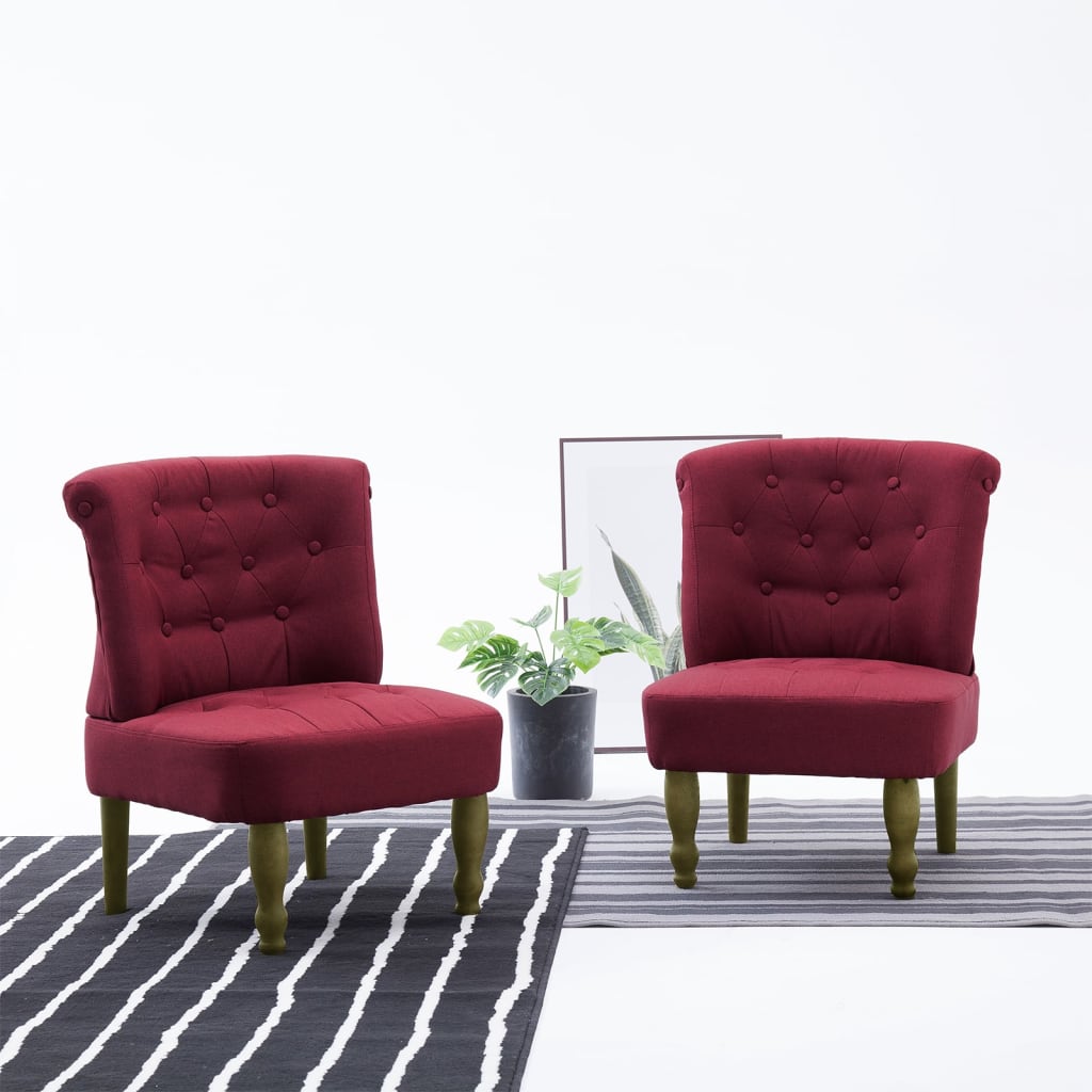 vidaXL Френски столове, 2 бр, виненочервени, текстил