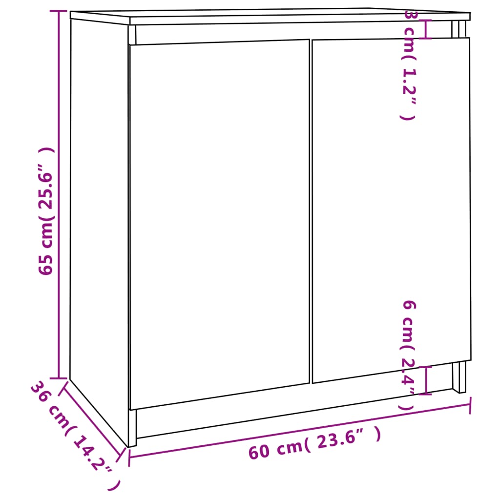 vidaXL Страничен шкаф, сив, 60x36x65 см, борово дърво масив