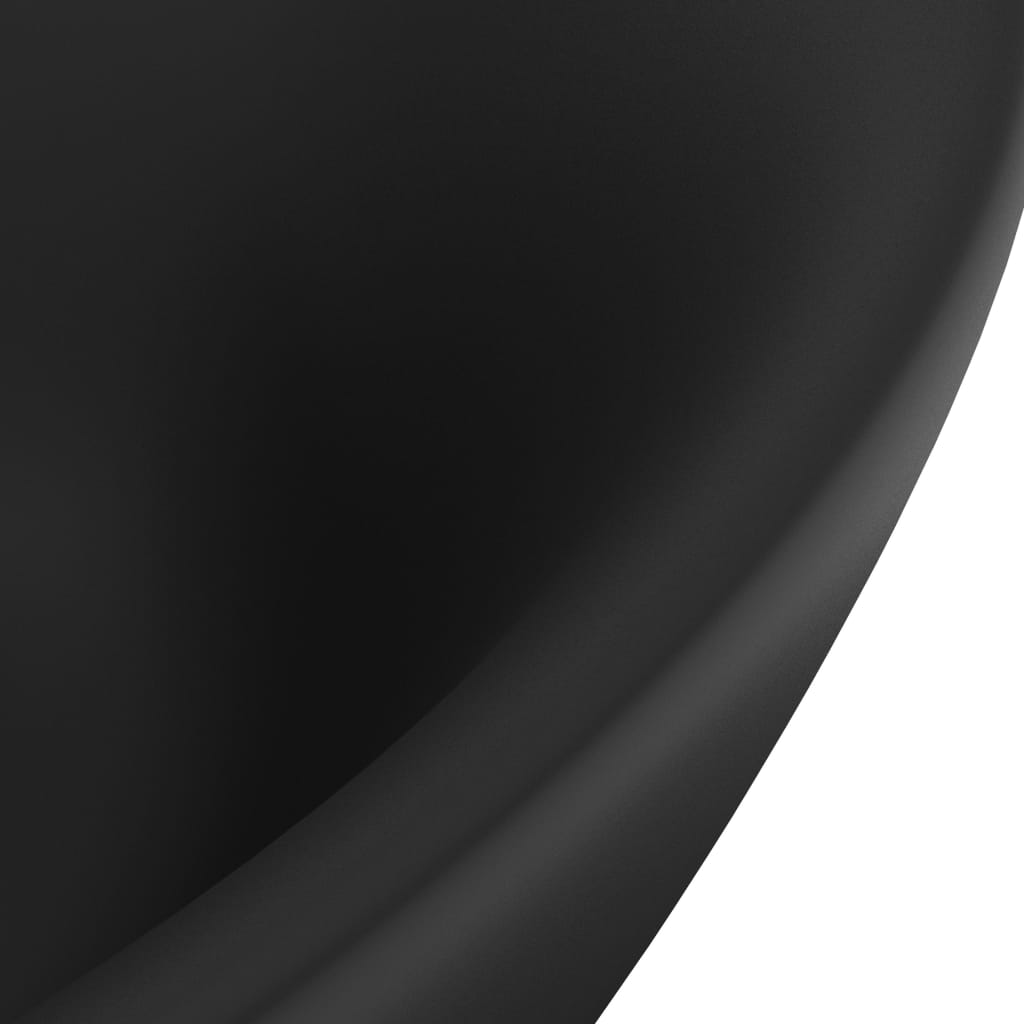 vidaXL Мивка с преливник лукс овал черен мат 58,5x39 см керамика