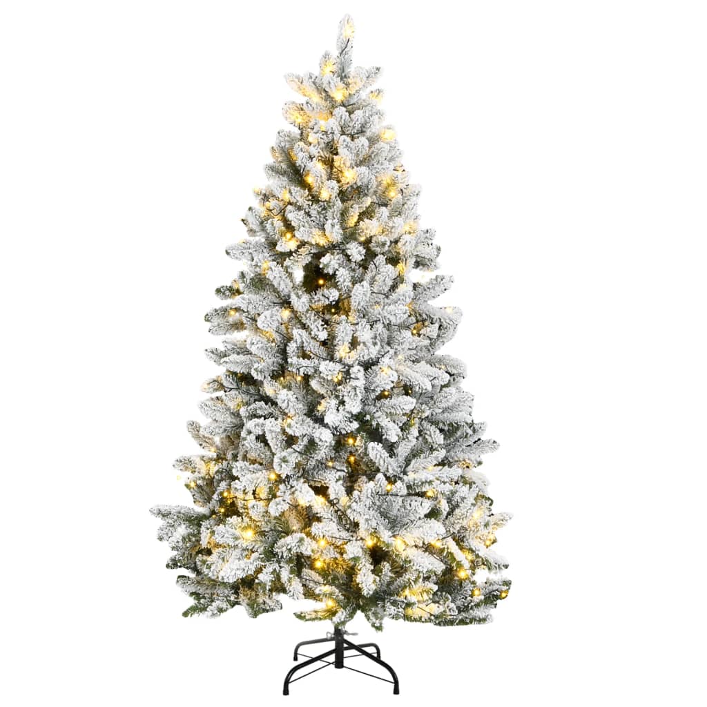 vidaXL Изкуствена коледна елха с 300 LED и натрупан сняг 180 см