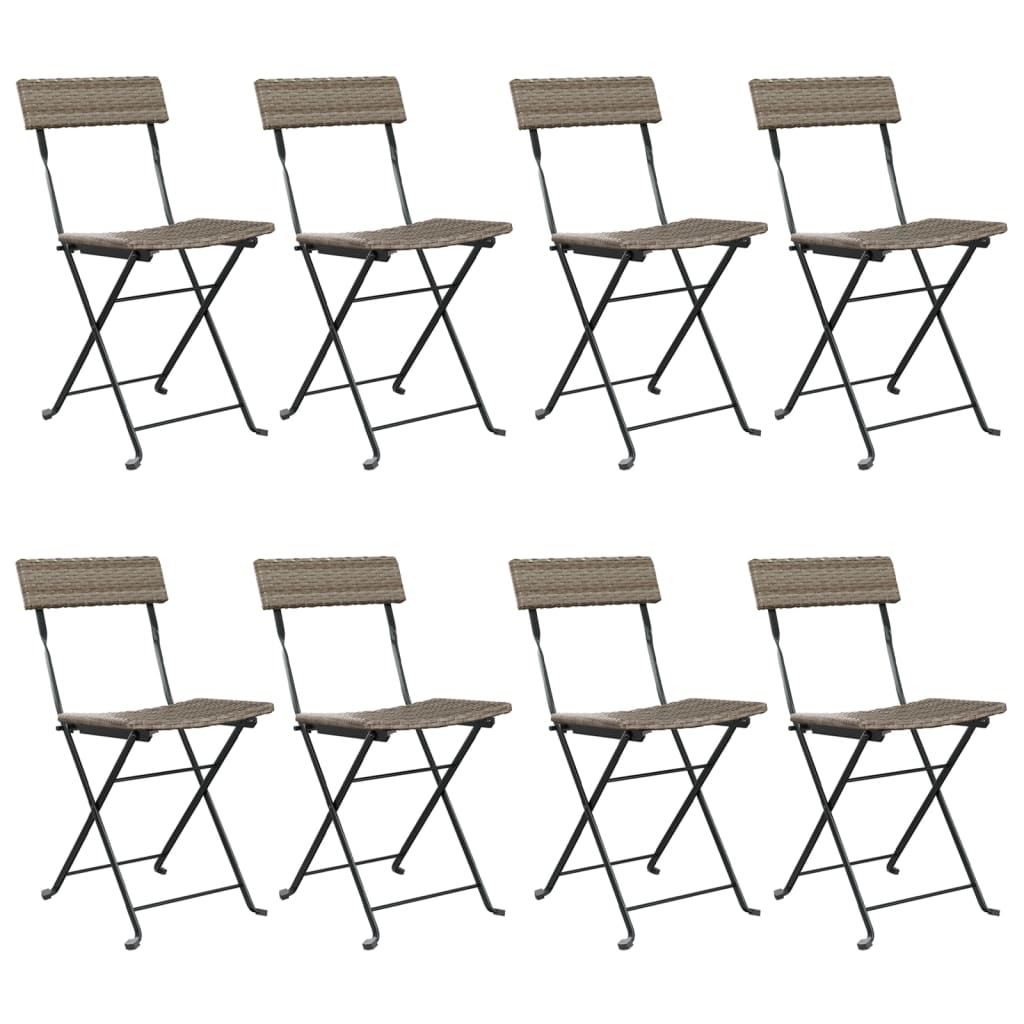 vidaXL Сгъваеми бистро столове, 8 бр, сив, полиратан и стомана