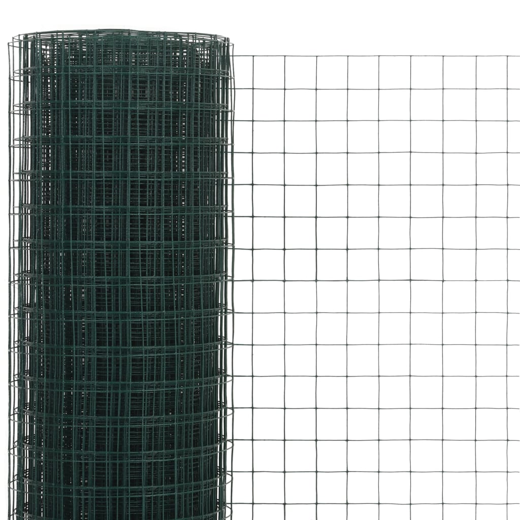 vidaXL Кокошкарска мрежа, стомана с PVC покритие, 10x1,5 м, зелена
