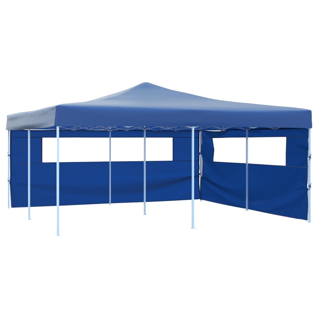 vidaXL Сгъваема шатра с 2 странични стени, 5x5 м, синя