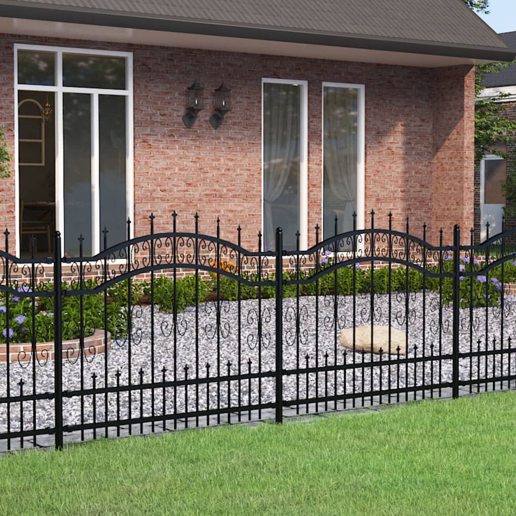 vidaXL Градинска ограда с пики черна 140 см прахово боядисана стомана