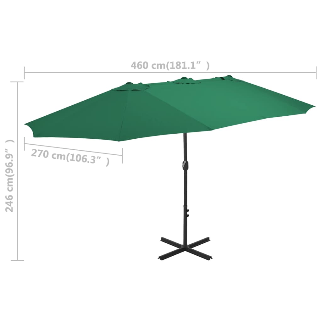 vidaXL Градински чадър с алуминиев прът, 460x270 см, зелен