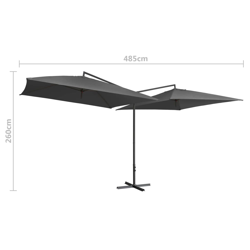 vidaXL Двоен чадър със стоманен прът, 250x250 см, антрацит