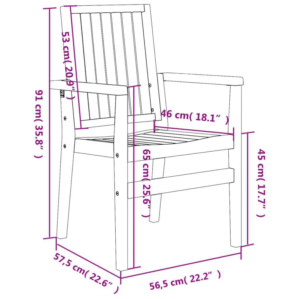 vidaXL Стифиращи градински столове 2 бр 56,5x57,5x91 см тик масив