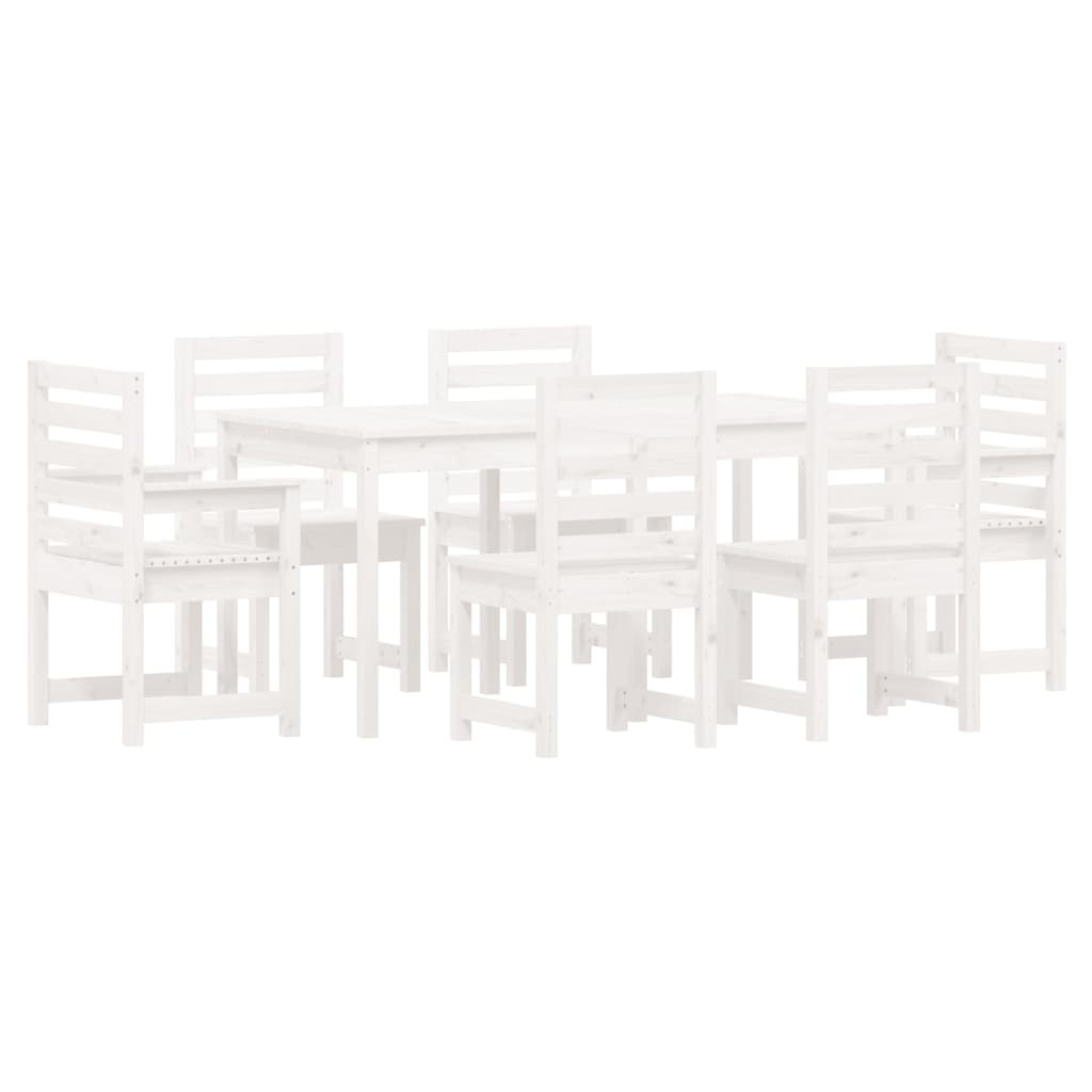 vidaXL Градински трапезен комплект от 7 части, бял, масивен бор