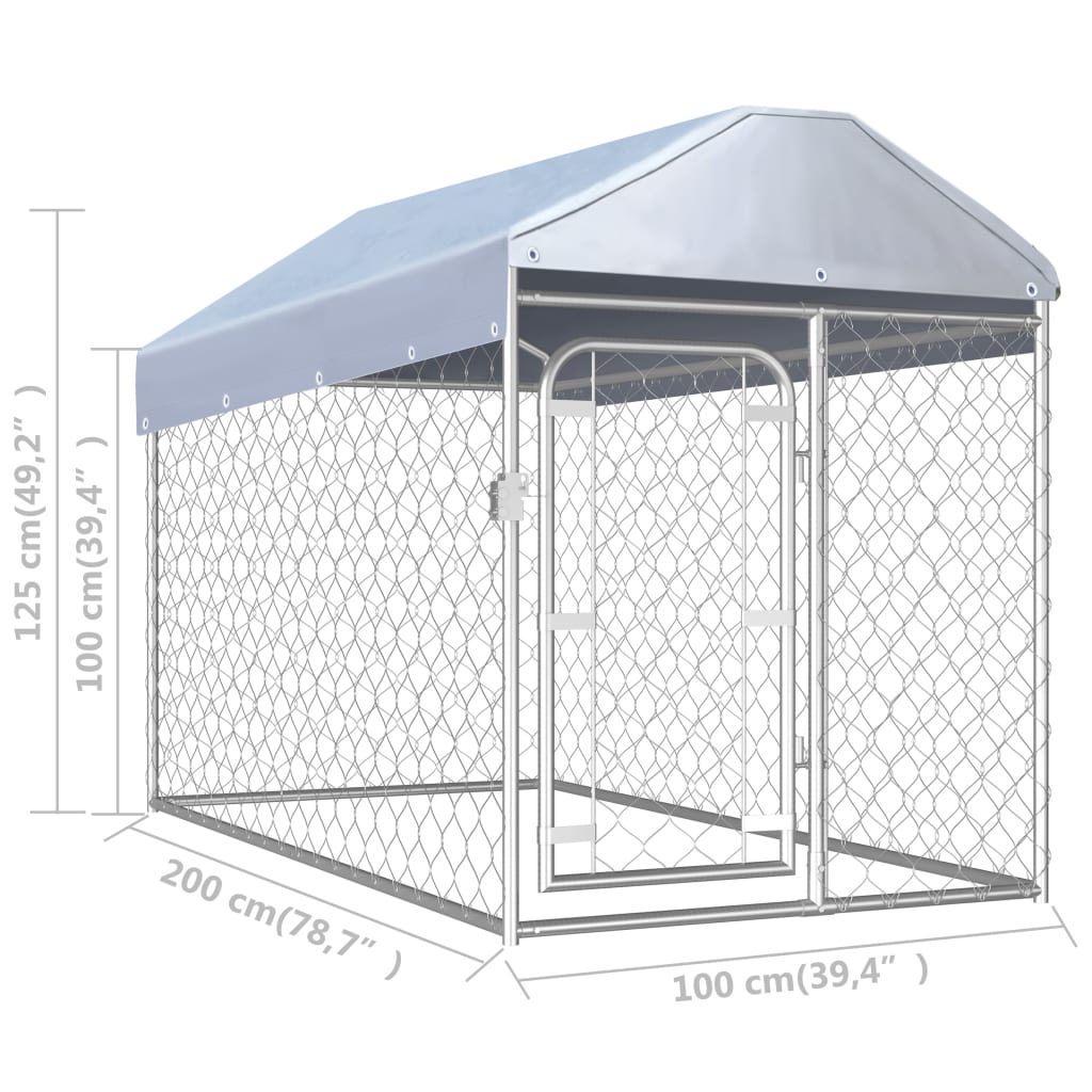 vidaXL Външна клетка за кучета с покрив, 200x100x125 см