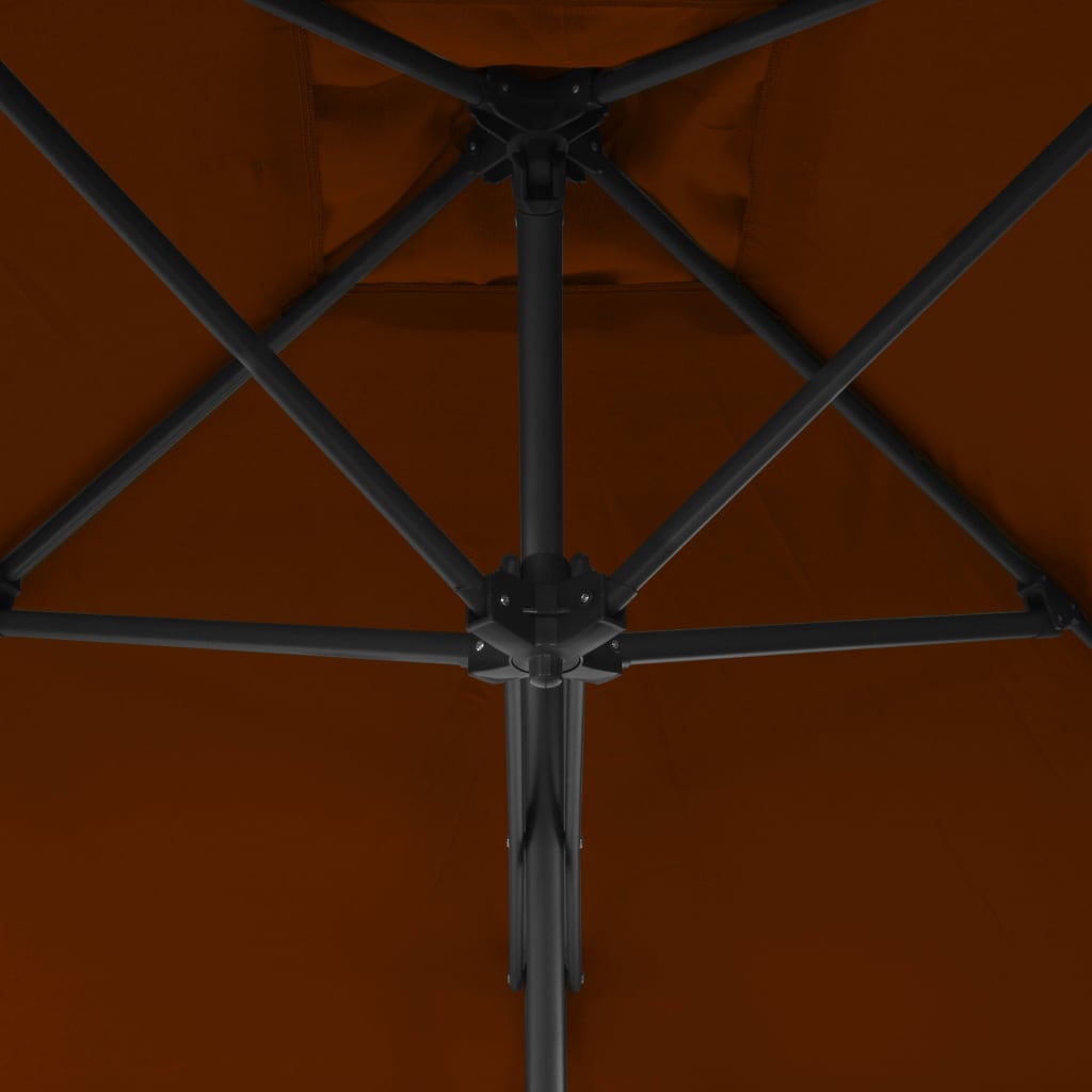 vidaXL Градински чадър със стоманен прът, теракота, 250x250x230 см