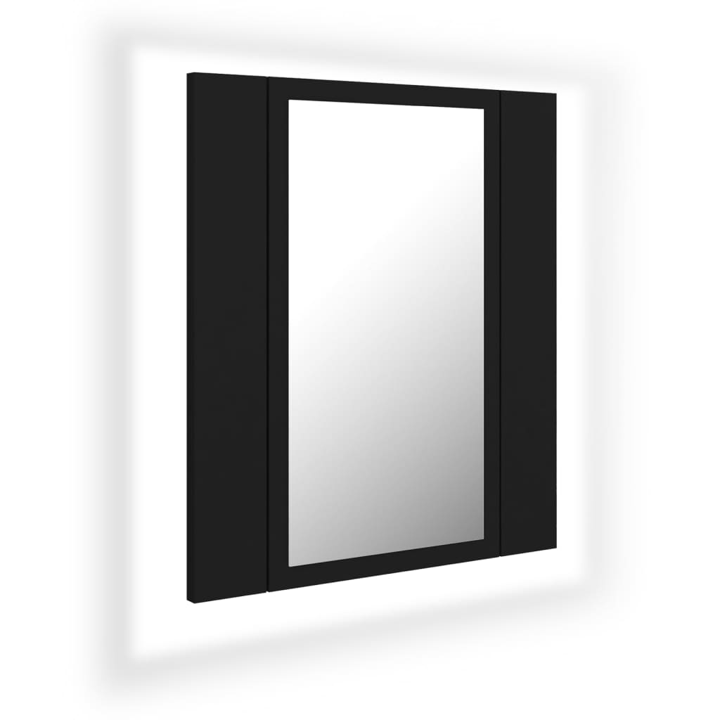 vidaXL Шкаф с LED огледало за баня, черно, 40x12x45 см, акрил