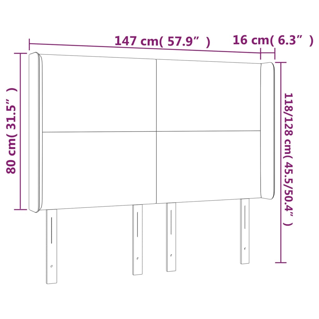 vidaXL LED горна табла за легло, розова, 147x16x118/128 см, кадифе