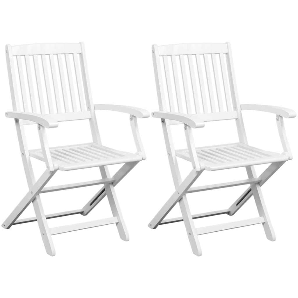 vidaXL Сгъваеми градински столове, 2 бр, акация масив, бели