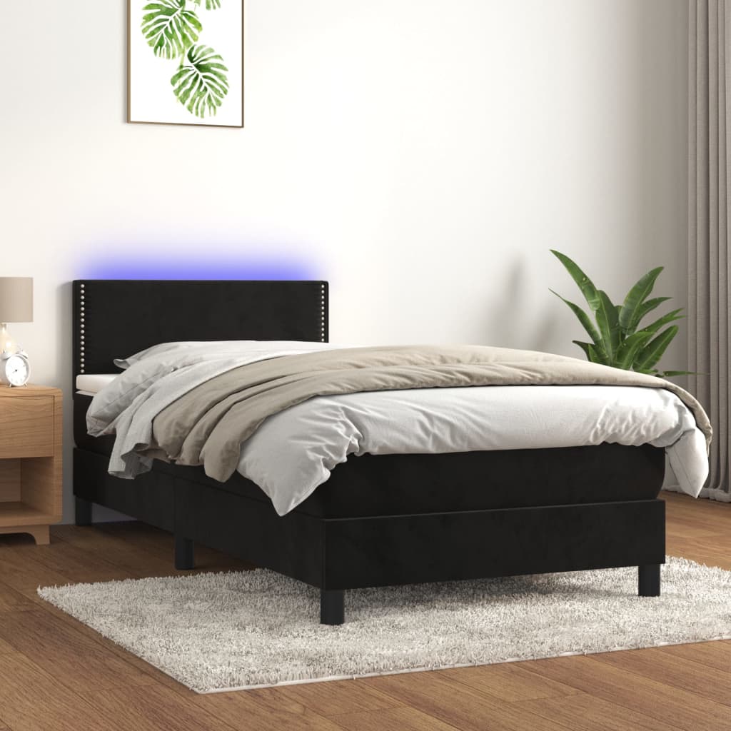 vidaXL Боксспринг легло с матрак и LED, черно, 90x200 см, кадифе