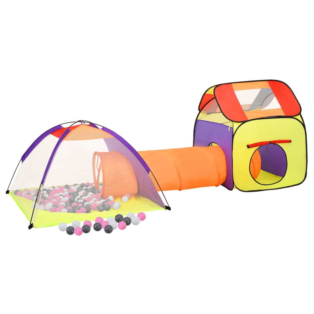 vidaXL Детска палатка за игра с 250 многоцветни топки 338x123x111 см