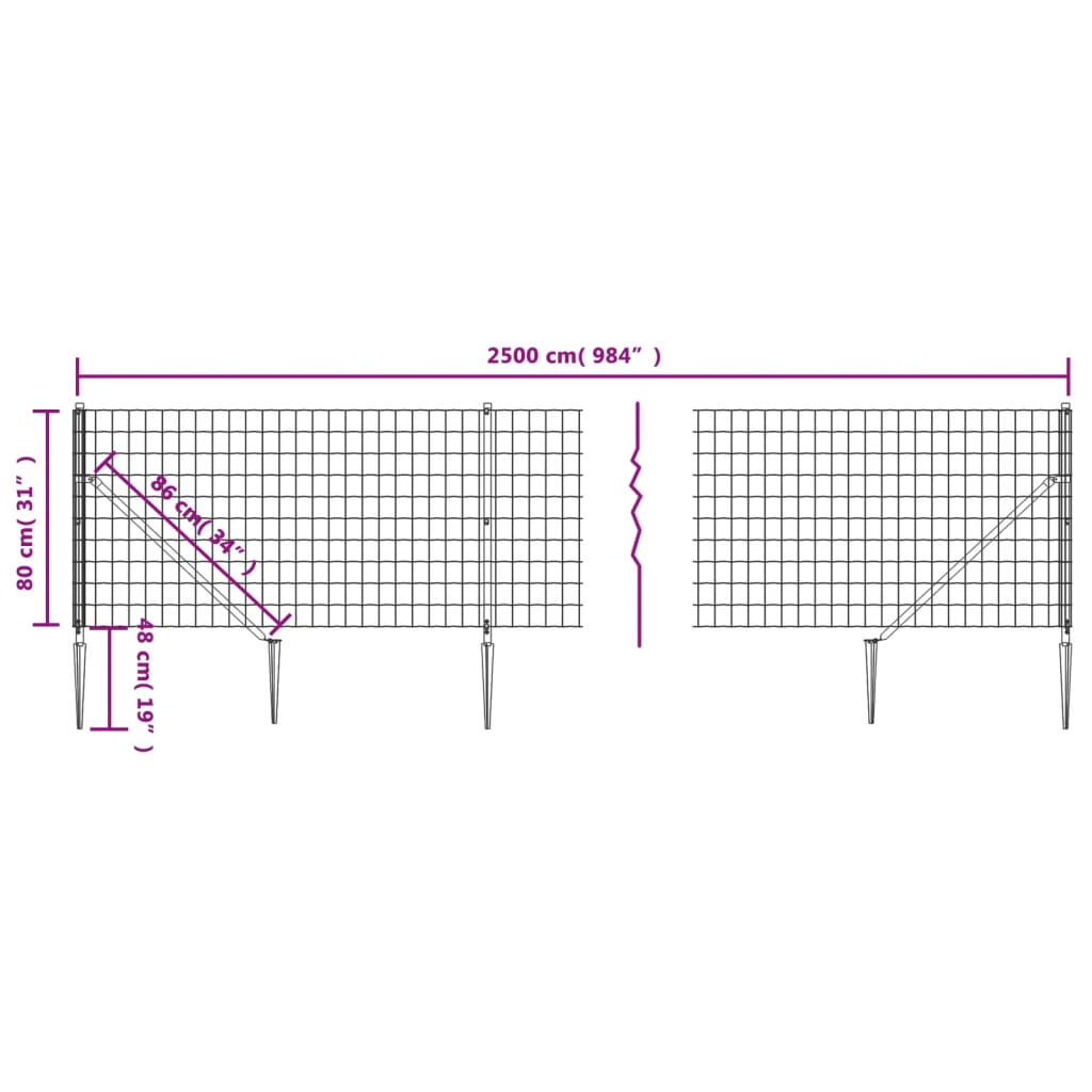 vidaXL Плетена оградна мрежа с шипове, зелена, 0,8x25 м