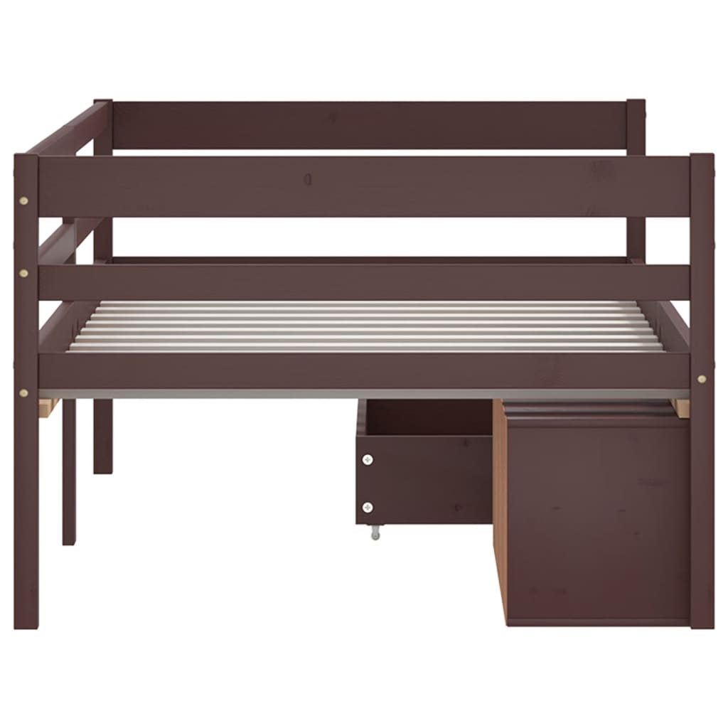 vidaXL Рамка за легло чекмеджета/шкаф тъмнокафява бор масив 90x200 см