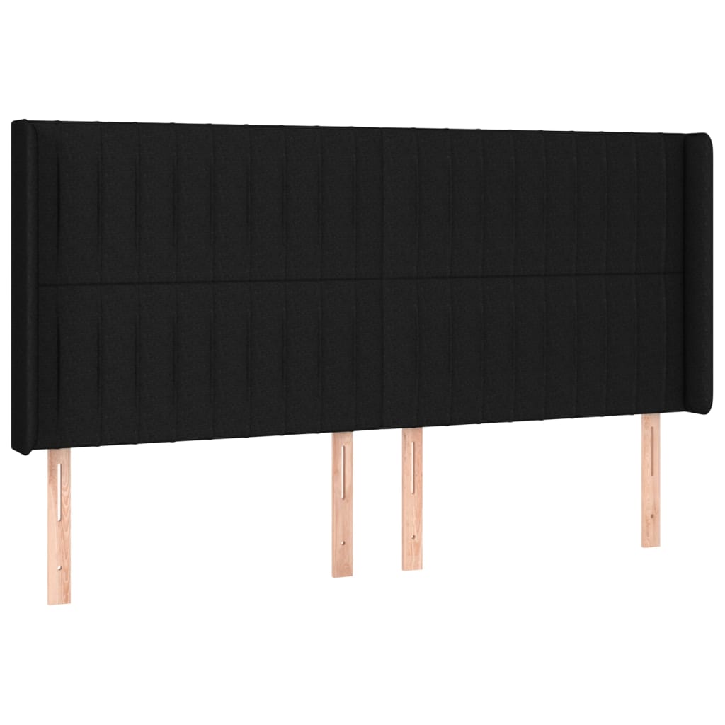 vidaXL LED горна табла за легло, черна, 203x16x118/128 см, плат