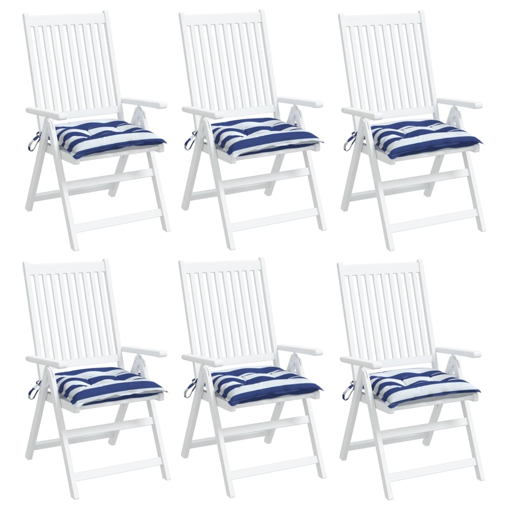 vidaXL Възглавници за столове 6 бр синьо и бяло райе 40x40x7 см плат