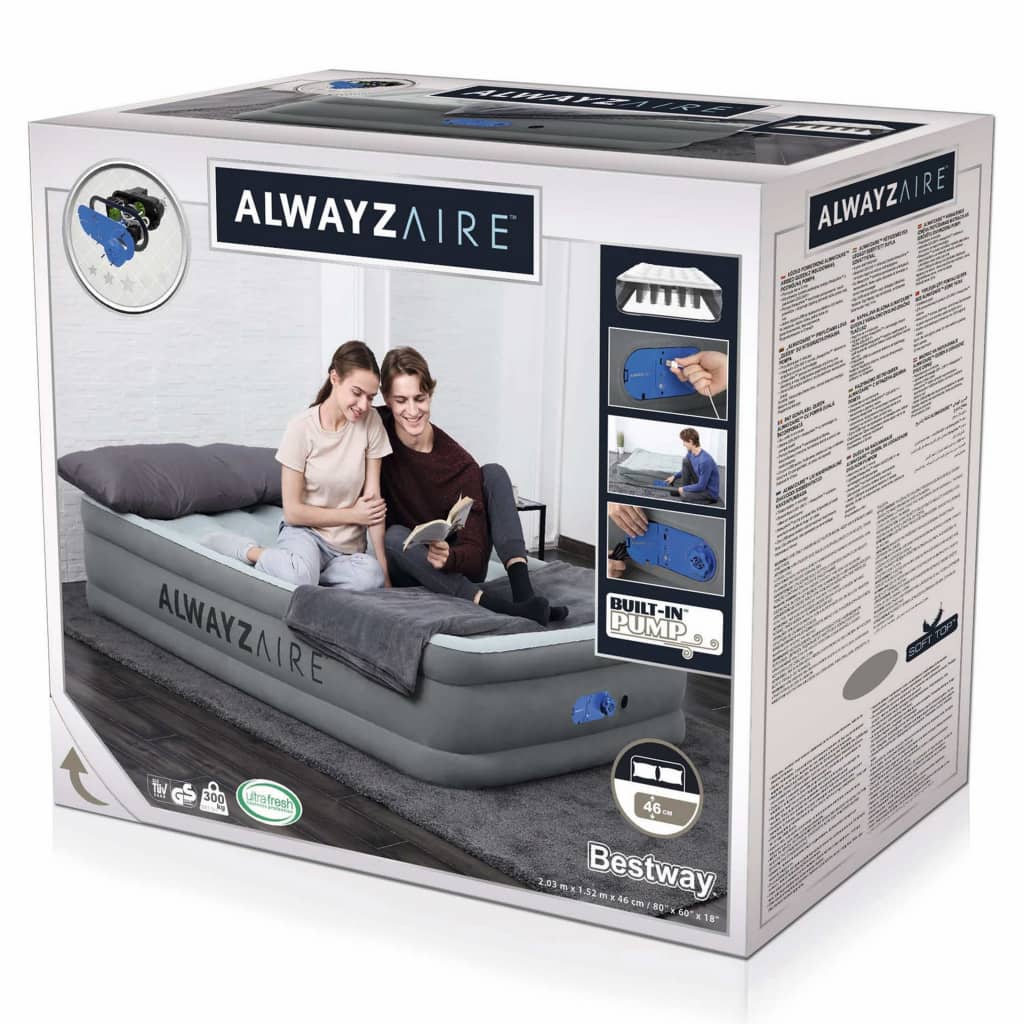 Bestway Надуваемо легло AlwayzAire, 2-местно, 203x152x61 см, сиво