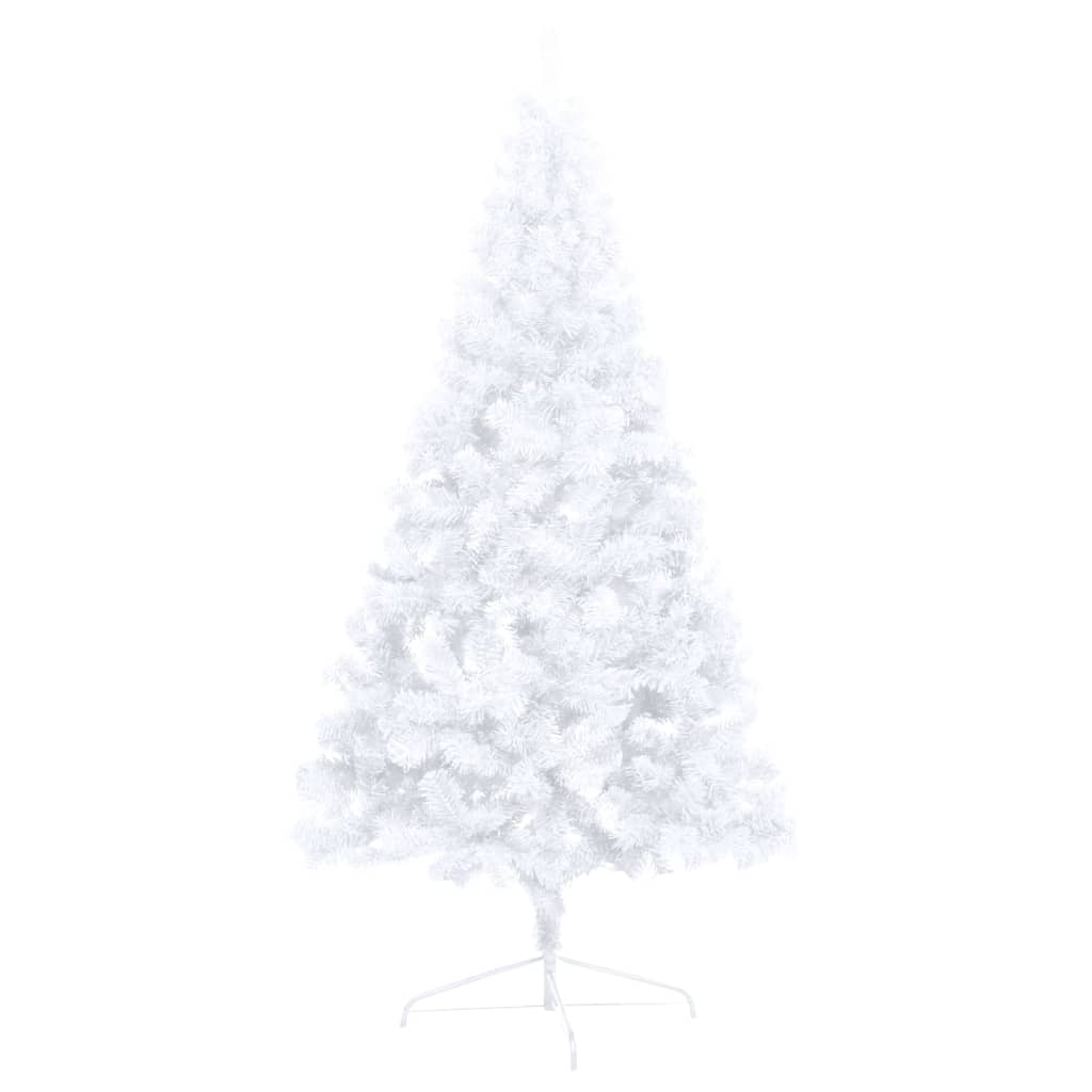 vidaXL Изкуствена светеща половин коледна елха с топки бяла 240 см