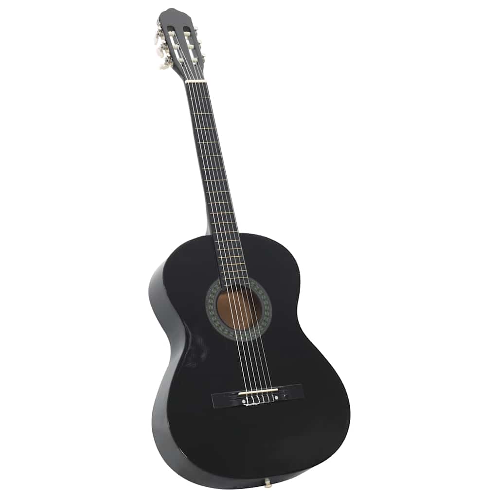 vidaXL Класическа китара за начинаещи, черна, 4/4, 39", липово дърво