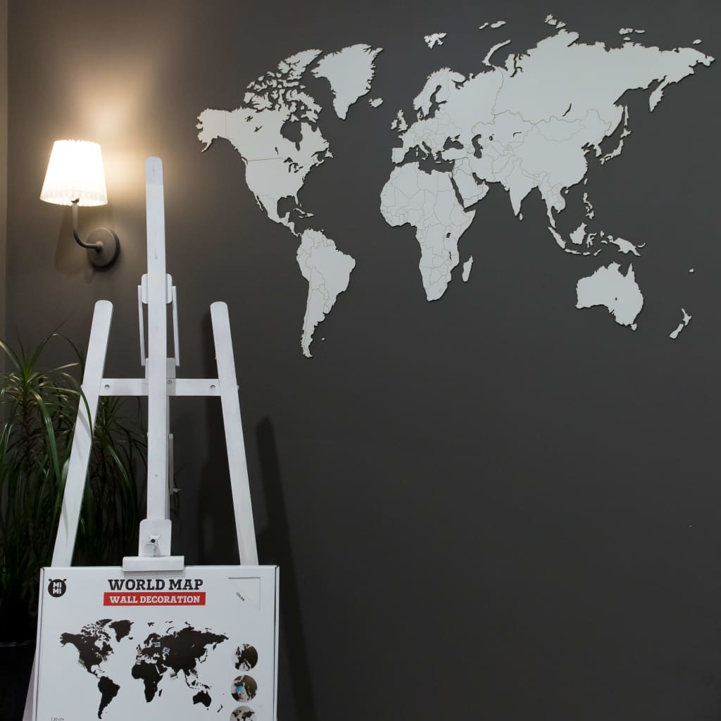 MiMi Innovations Карта на света стенна дърво Luxury бяла 130x78 см