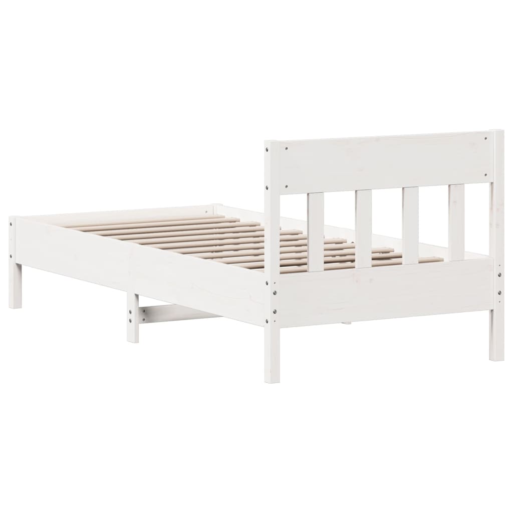 vidaXL Рамка за легло с табла, бяла, 90x200 см, борово дърво масив