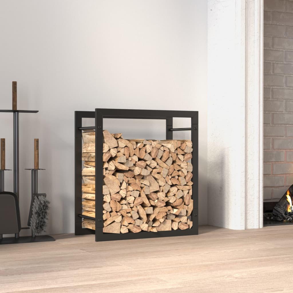 vidaXL Стойка за дърва за огрев, черен мат, 50x28x56 см, стомана