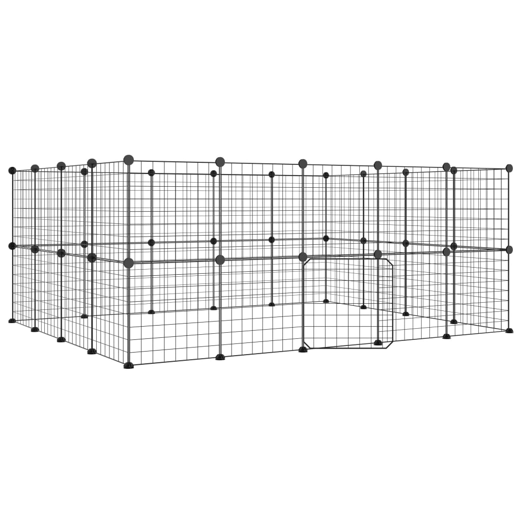 vidaXL Клетка за животни с врата, 36 панела, черна, 35x35 см, стомана