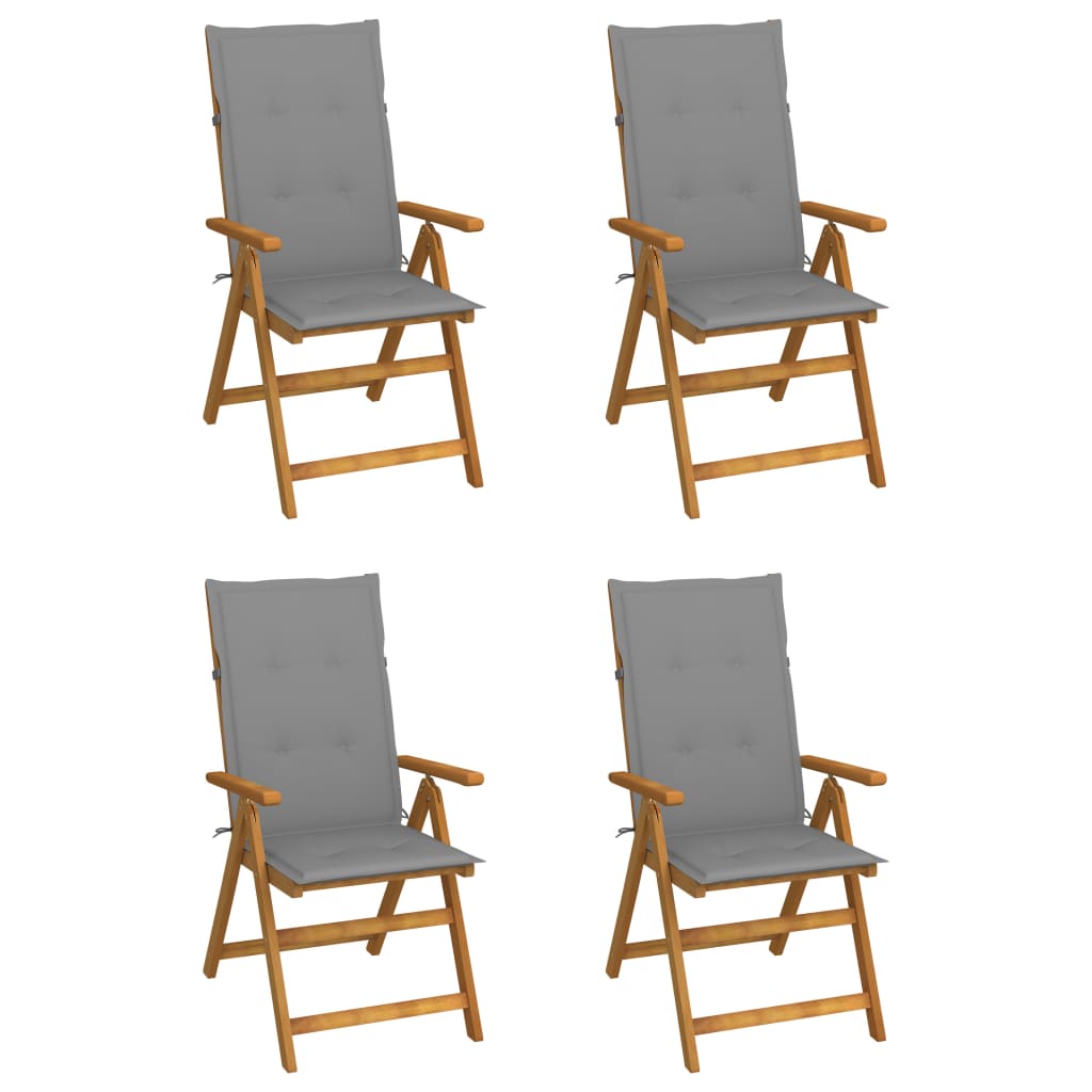 vidaXL Градински накланящи се столове 4 бр с възглавници акация масив