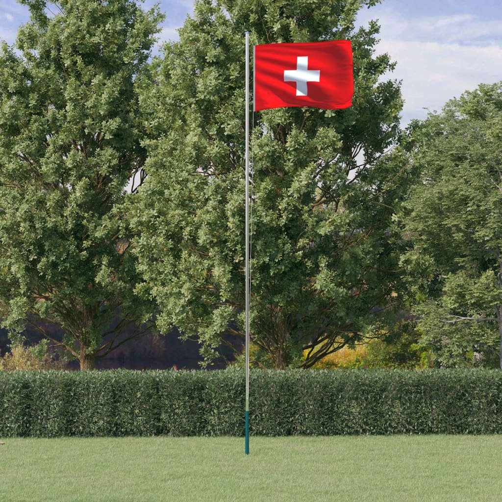 vidaXL Флаг на Швейцария и стълб 6,23 м алуминий
