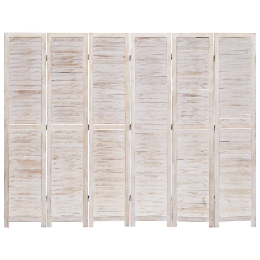 vidaXL Параван за стая, 6 панела, бял, 210x165 cм, дърво