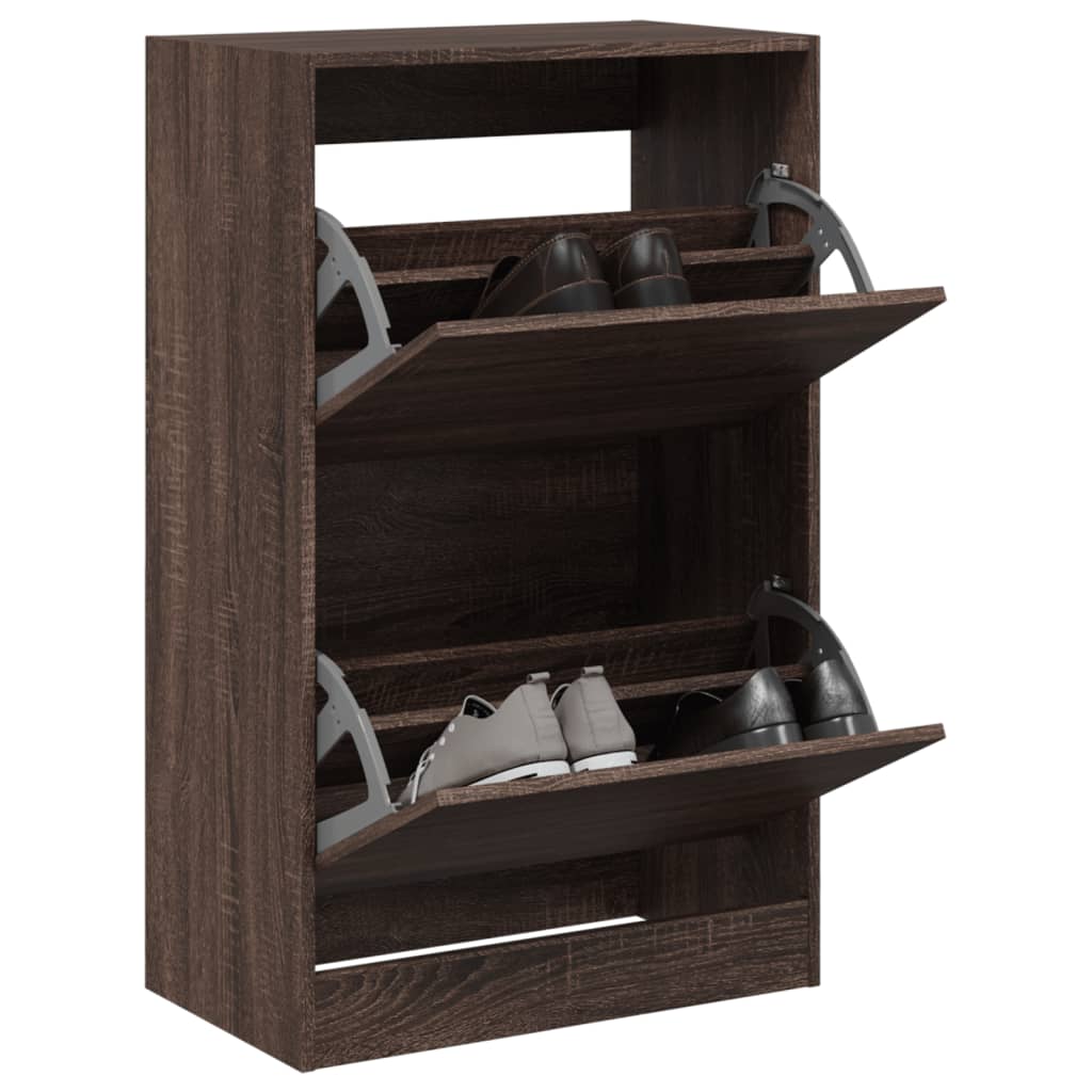 vidaXL Шкаф за обувки, кафяв дъб, 60x34x96,5 см, инженерно дърво