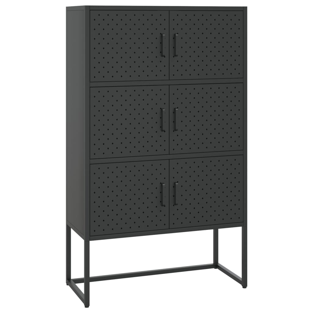 vidaXL Висок шкаф, черен, 80x35x135 см, стомана