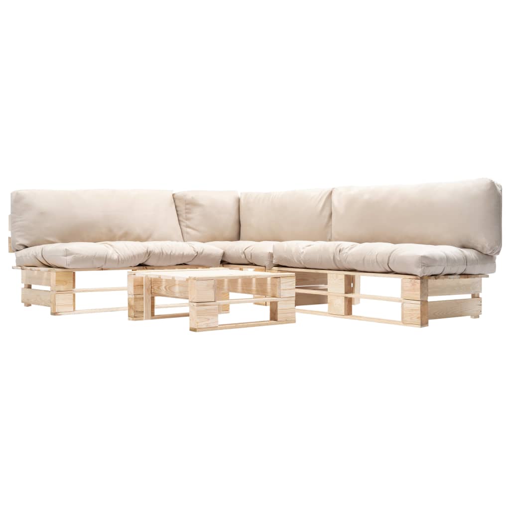 vidaXL Градински мебели от палети 4 части с пясъчни възглавници дърво
