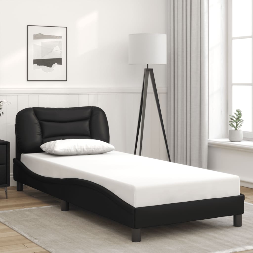 vidaXL Рамка за легло с табла, черна,90x190 см изкуствена кожа