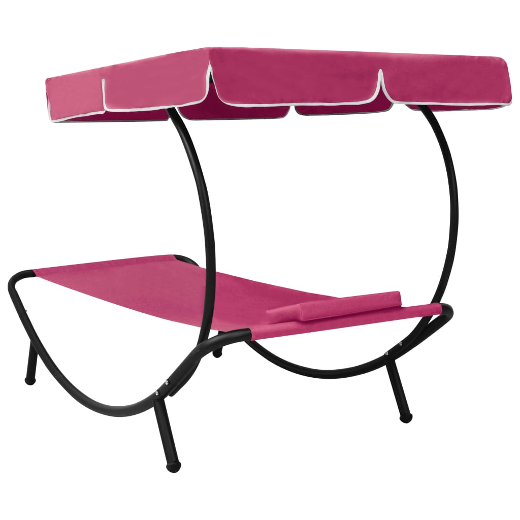 vidaXL Лаундж легло на открито с навес и възглавница, розово