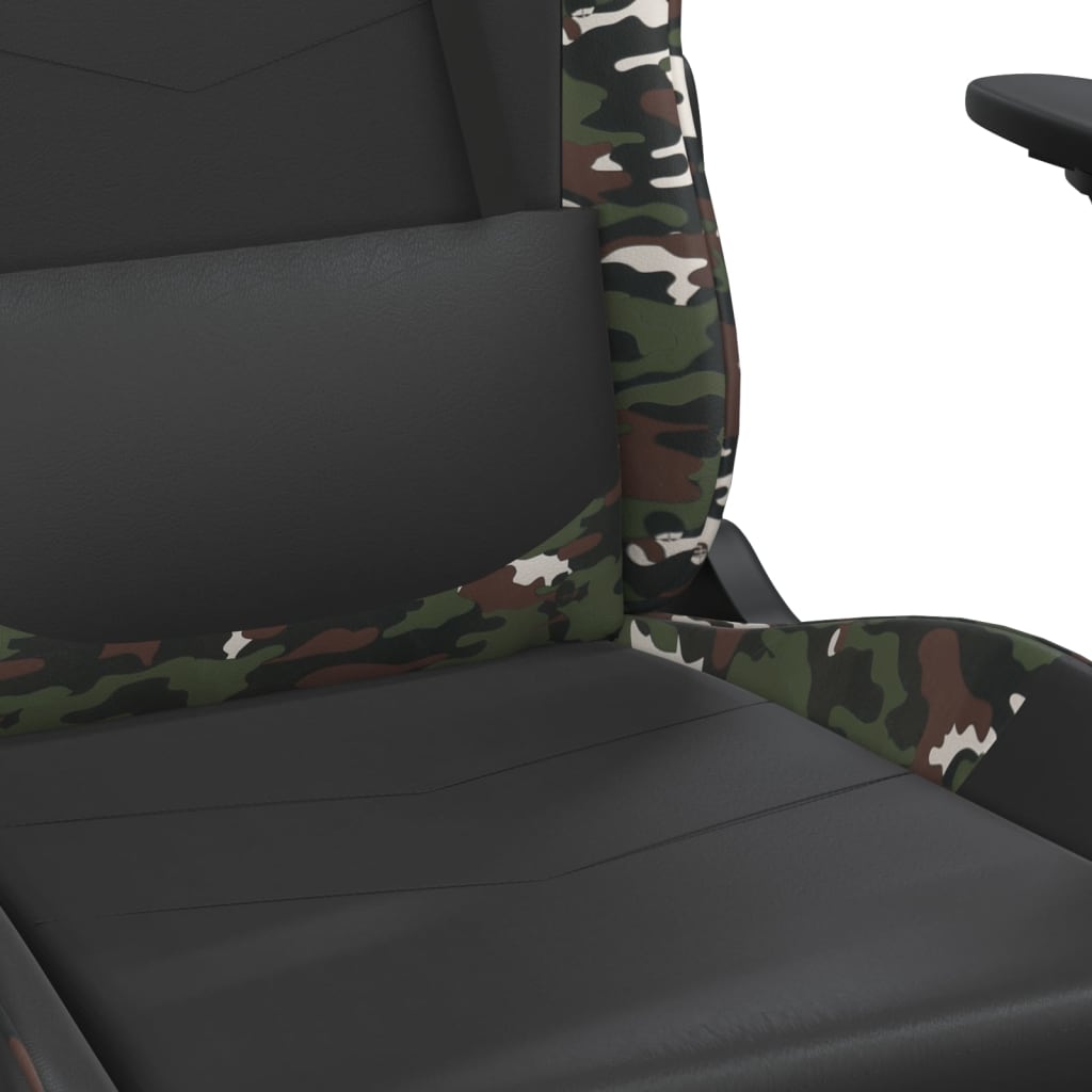 vidaXL Гейминг стол с опора за крака черно и камуфлаж изкуствена кожа