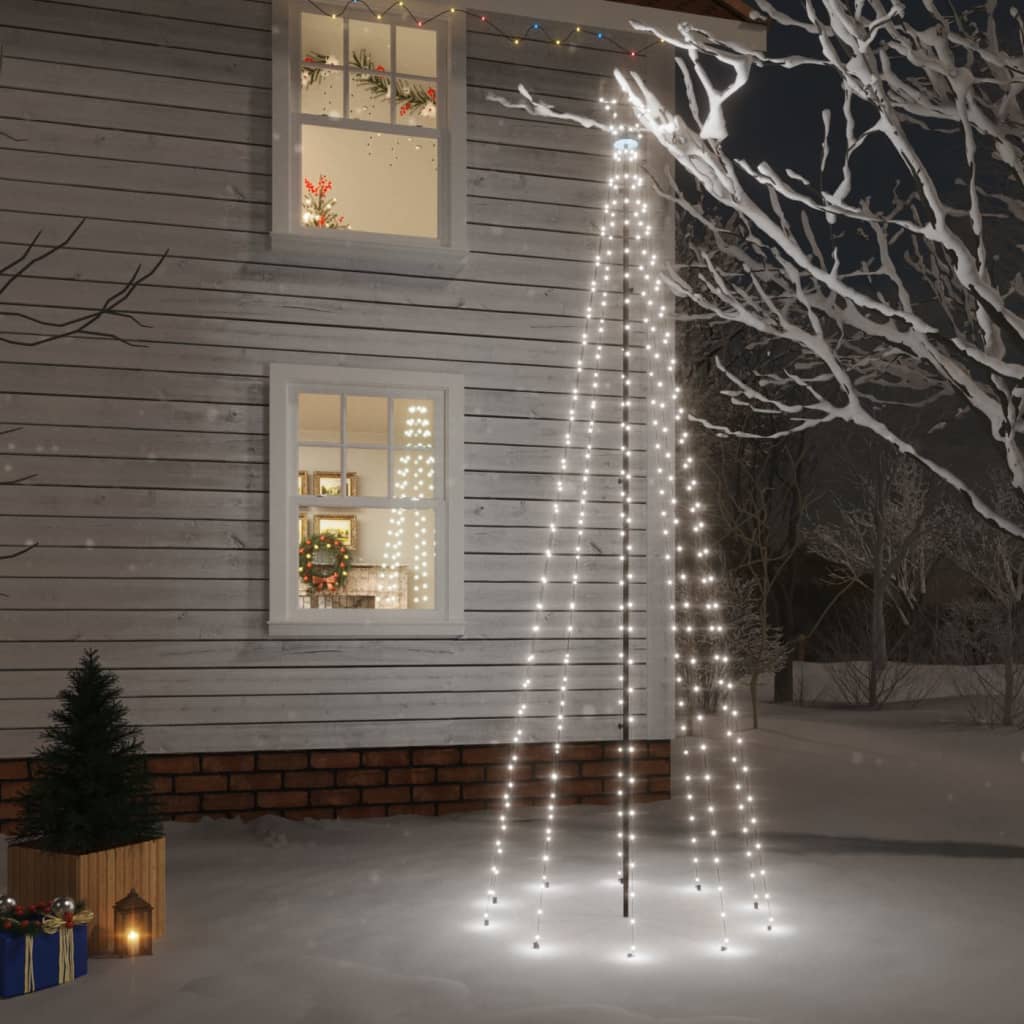 vidaXL Коледна елха с шип, студено бяло, 310 LED, 300 см