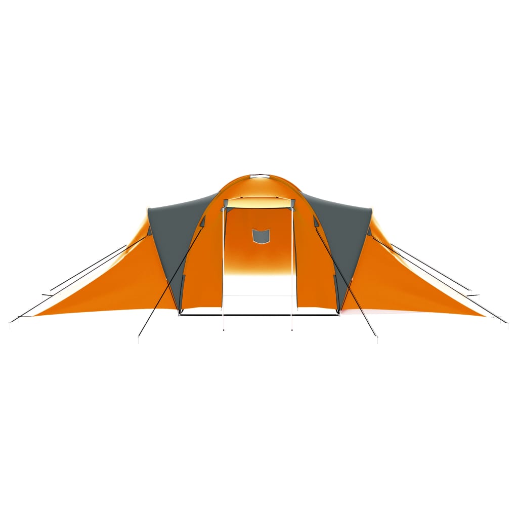 vidaXL Палатка за къмпинг за 9 души, текстил, сиво и оранжево