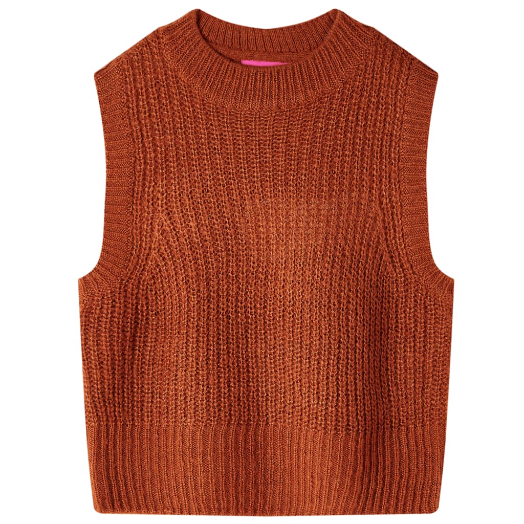Детски пуловер елек, плетен, коняк, 92