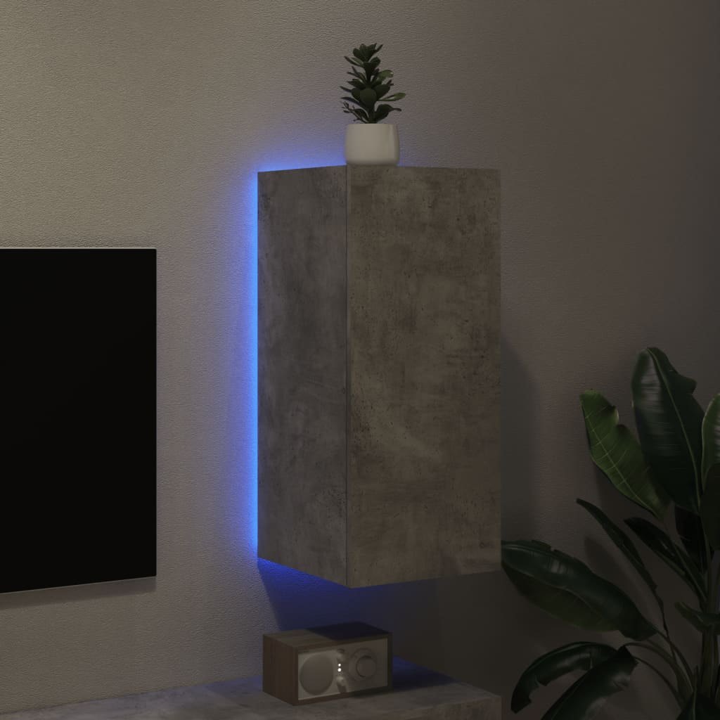 vidaXL Стенен ТВ шкаф с LED осветление, бетонно сив, 30,5x35x70 см