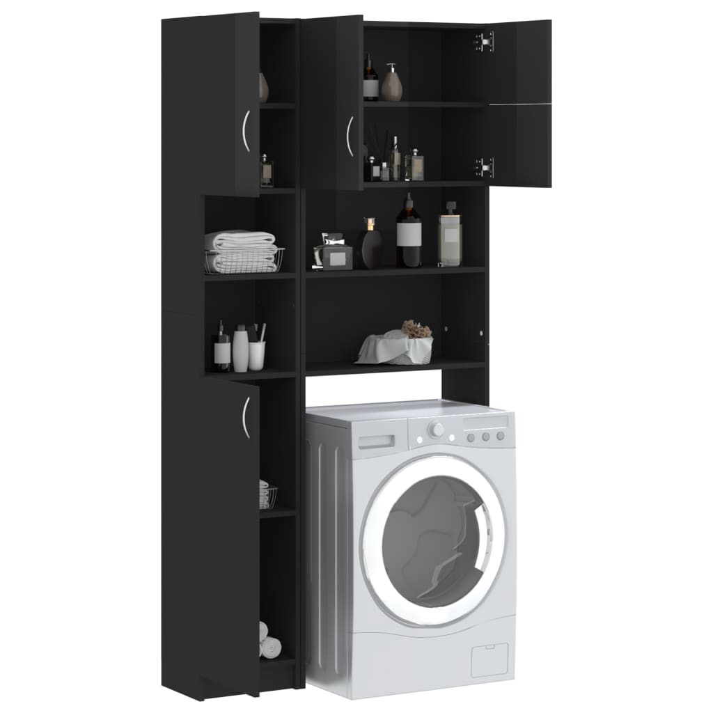 vidaXL Комплект шкафове за пералня, черен гланц, ПДЧ