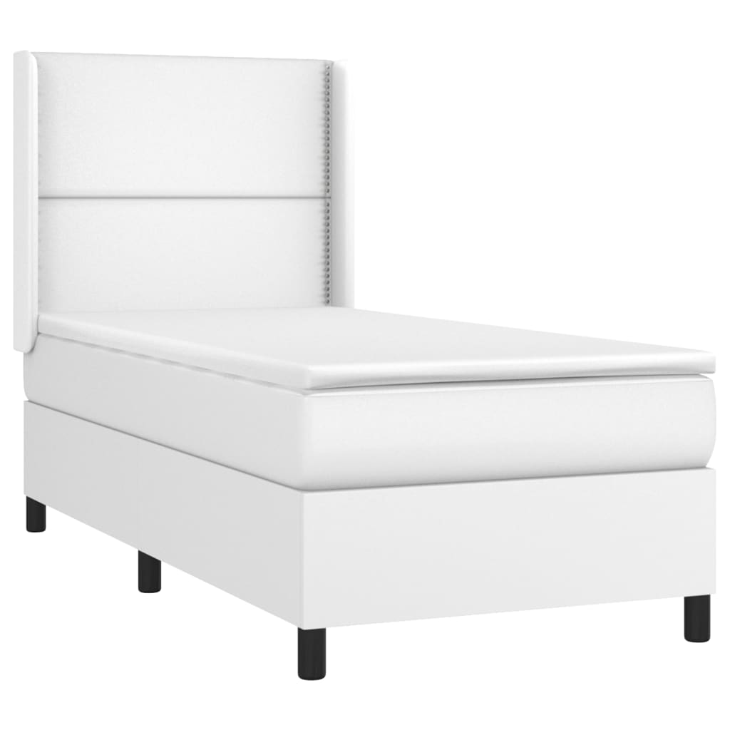 vidaXL Боксспринг легло с матрак и LED бяло 90x190 см изкуствена кожа