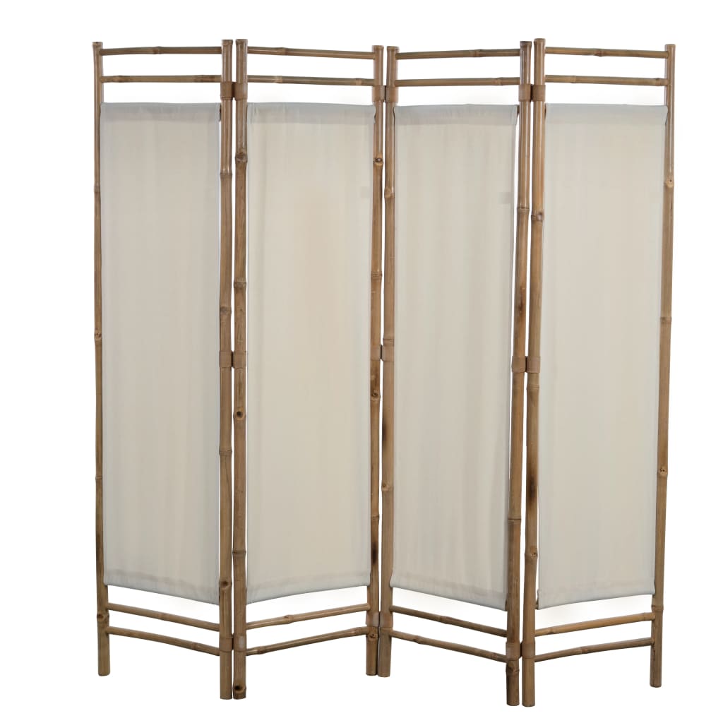 vidaXL Сгъваем 4-панелен параван за стая, бамбук и текстил, 160 cм