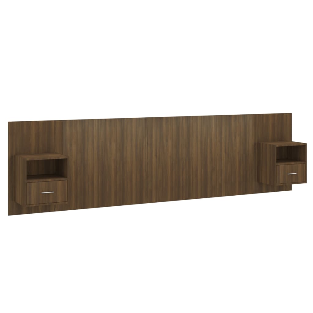 vidaXL Горна табла за легло с шкафчета, кафяв дъб, инженерно дърво